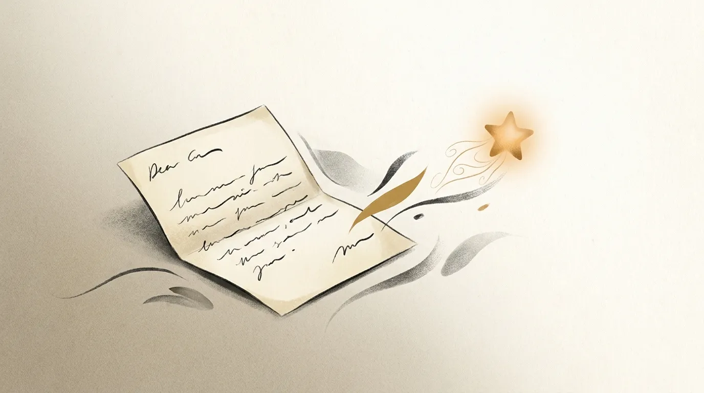 A warm handwritten thank you note resting beside a small glowing star shape, suggesting gratitude flowing back toward a happy customer