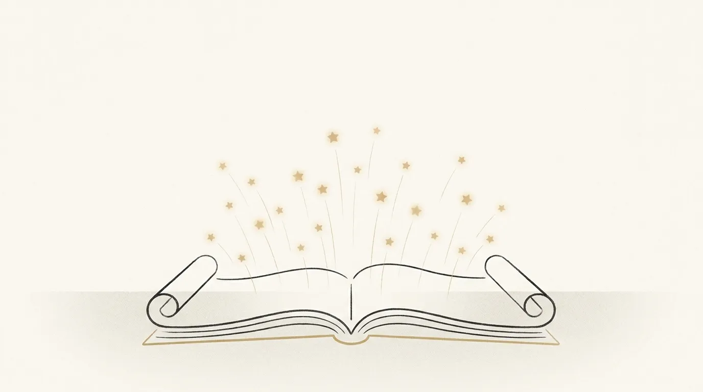 Editorial illustration of small glowing stars rising from an open document, suggesting structured, earned trust.