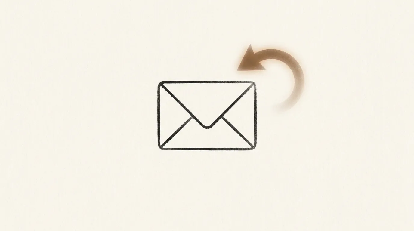 A single calm editorial envelope with a soft reply arrow curving back toward it, suggesting one clear message earning a response